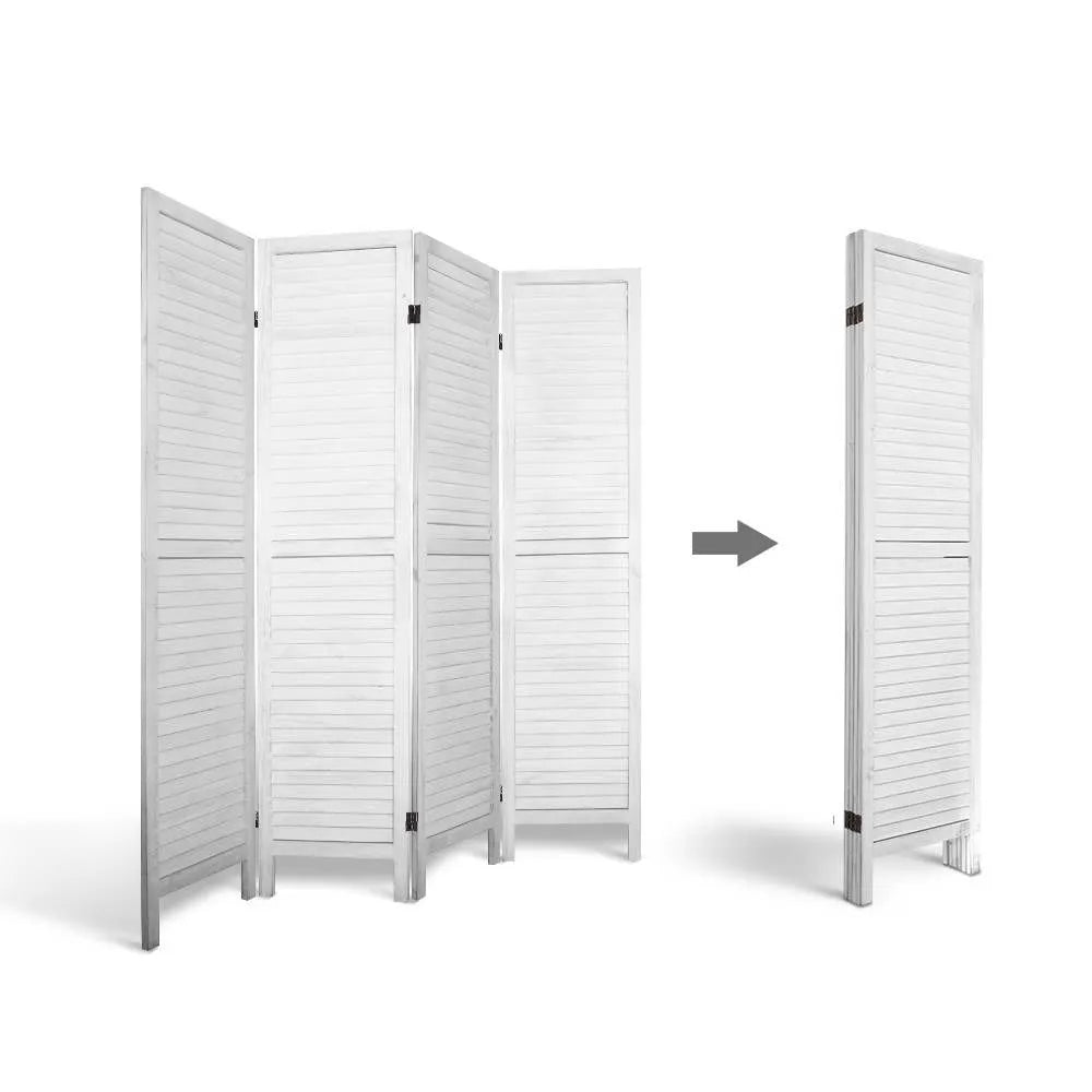 Artiss 4 Panel Room Divider Screen 163x170cm Louver White - Image 5