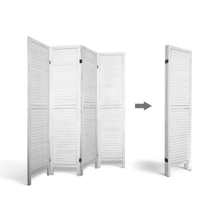 Artiss 4 Panel Room Divider Screen 163x170cm Louver White - Image 5