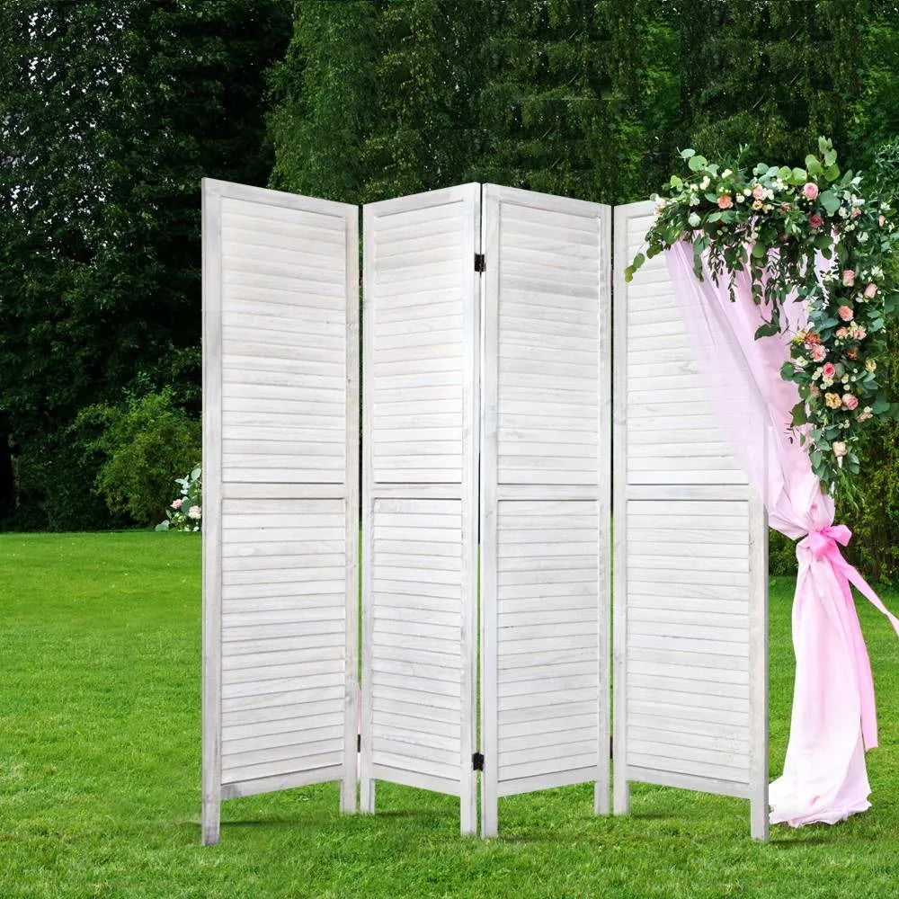 Artiss 4 Panel Room Divider Screen 163x170cm Louver White - Image 8