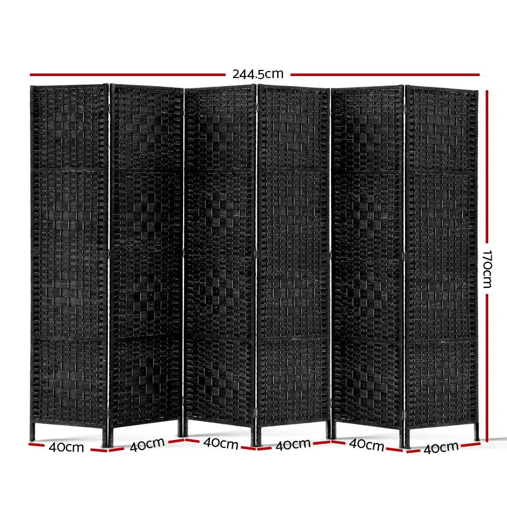 Artiss 6 Panel Room Divider Screen 245x170cm Woven Black - Image 2