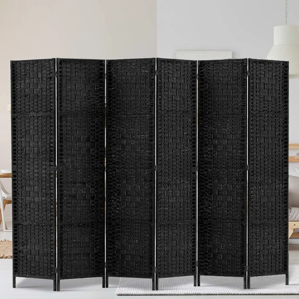 Artiss 6 Panel Room Divider Screen 245x170cm Woven Black - Image 7