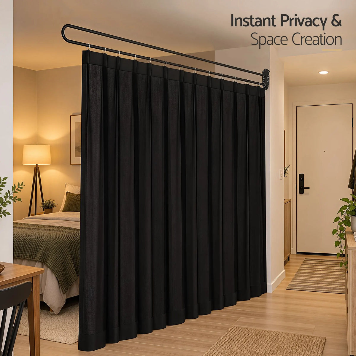 Artiss Room Divider Wall Mounted Hanging Curtain Partition Screen Black 200x220cm - Image 5