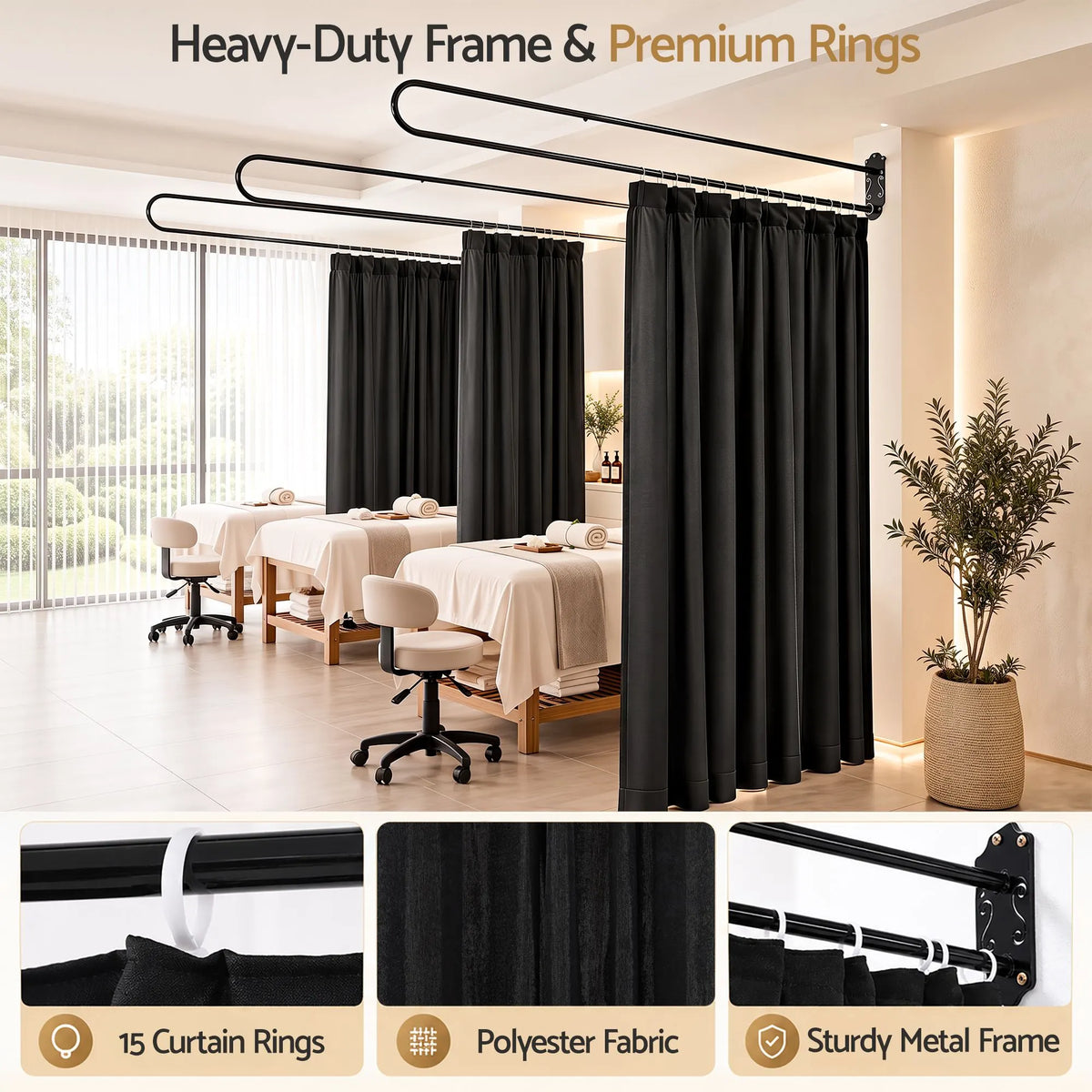 Artiss Room Divider Wall Mounted Hanging Curtain Partition Screen Black 200x220cm - Image 6