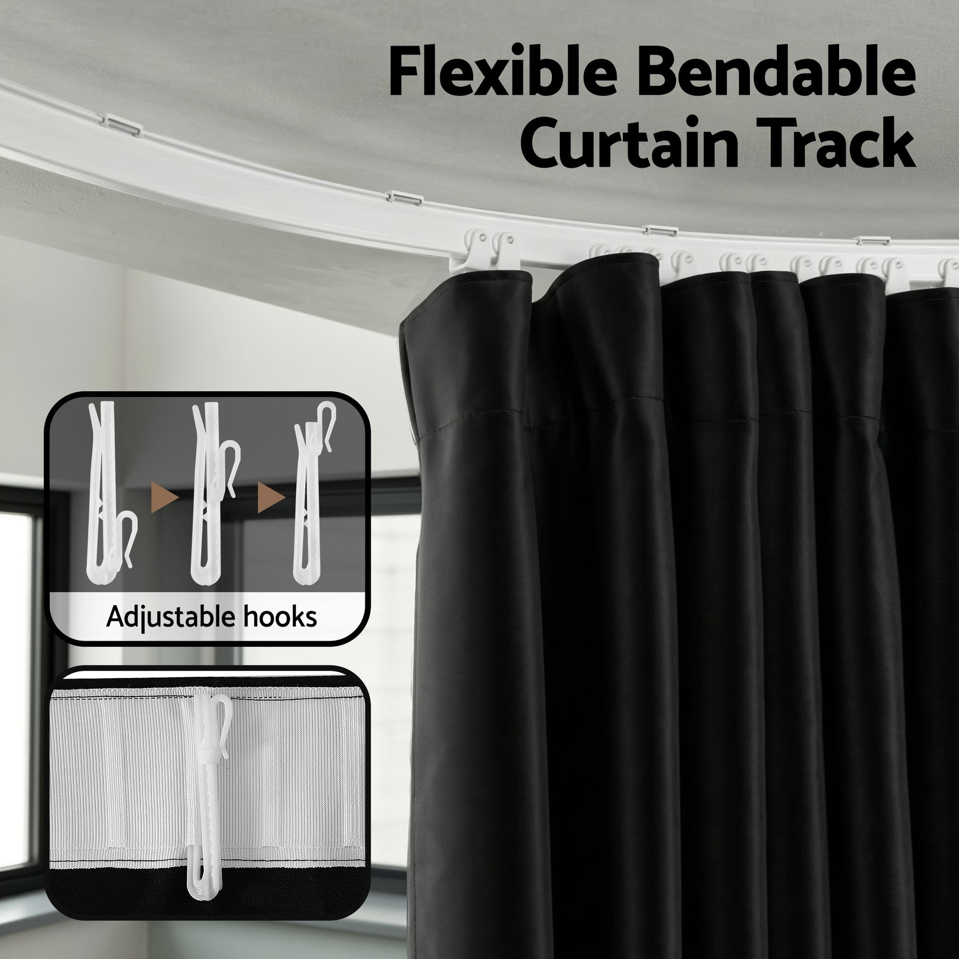 Artiss Room Divider Curtain Ceiling Mounted Track Sets Flexible Black - Image 4