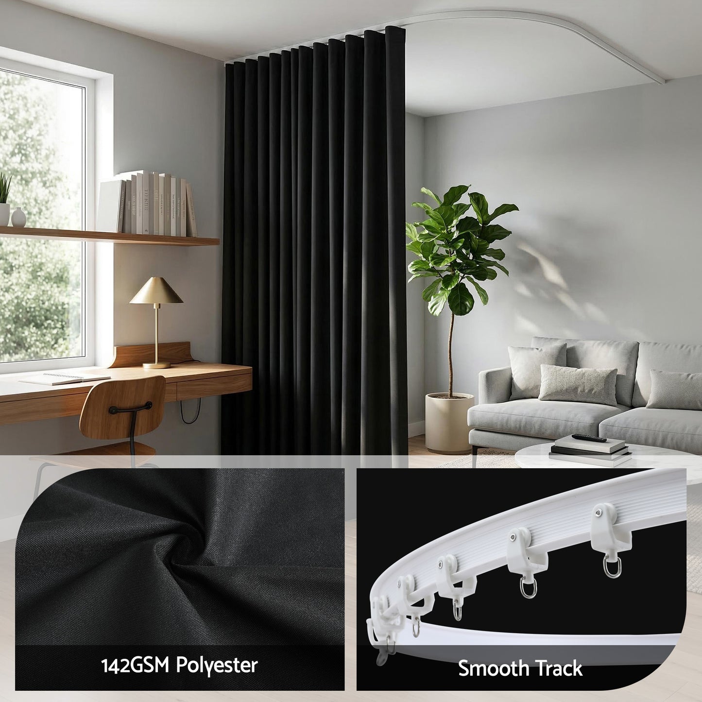 Artiss Room Divider Curtain Ceiling Mounted Track Sets Flexible Black - Image 6