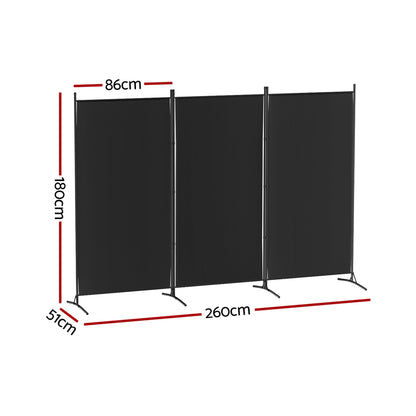 Artiss 3 Panel Room Divider Screen 260x180cm Fabric Black - Image 2