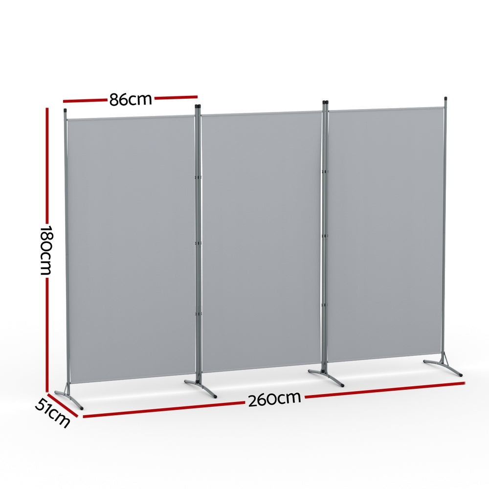 Artiss 3 Panel Room Divider Screen 260x180cm Fabric Grey - Image 2