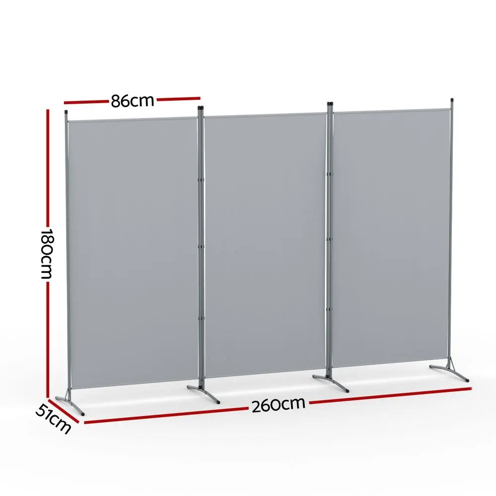 Artiss 3 Panel Room Divider Set of 2 Folding Privacy Screen Fabric Room Separator Partition Grey - Image 3