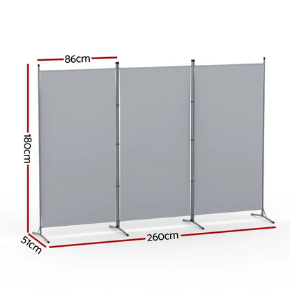 Artiss 3 Panel Room Divider Set of 2 Folding Privacy Screen Fabric Room Separator Partition Grey - Image 3