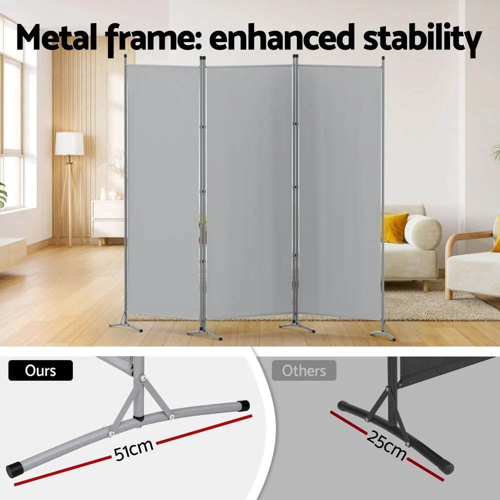 Artiss 3 Panel Room Divider Set of 2 Folding Privacy Screen Fabric Room Separator Partition Grey - Image 5