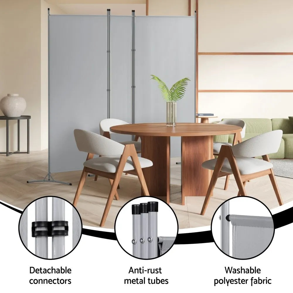 Artiss 3 Panel Room Divider Set of 2 Folding Privacy Screen Fabric Room Separator Partition Grey - Image 6