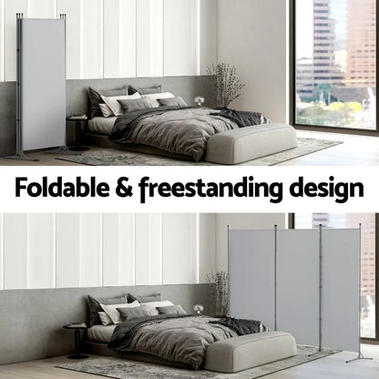 Artiss 3 Panel Room Divider Set of 2 Folding Privacy Screen Fabric Room Separator Partition Grey - Image 7