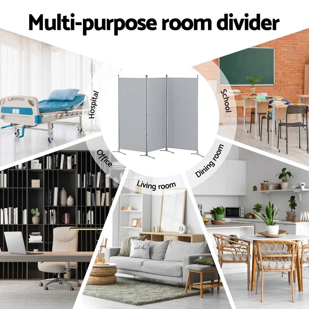 Artiss 3 Panel Room Divider Set of 2 Folding Privacy Screen Fabric Room Separator Partition Grey - Image 8