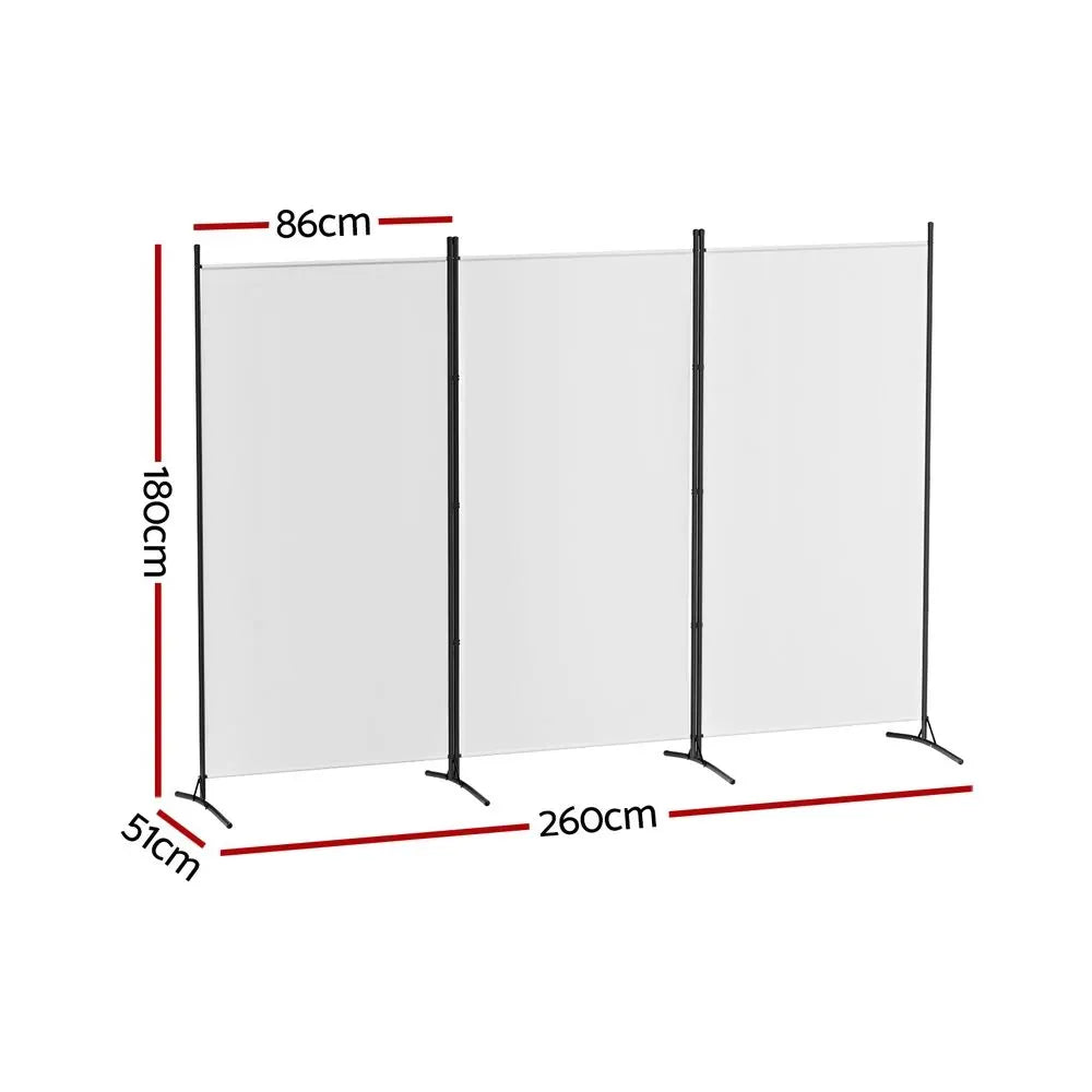 Artiss 3 Panel Room Divider Set of 2 Folding Privacy Screen Fabric Room Separator Partition White - Image 3