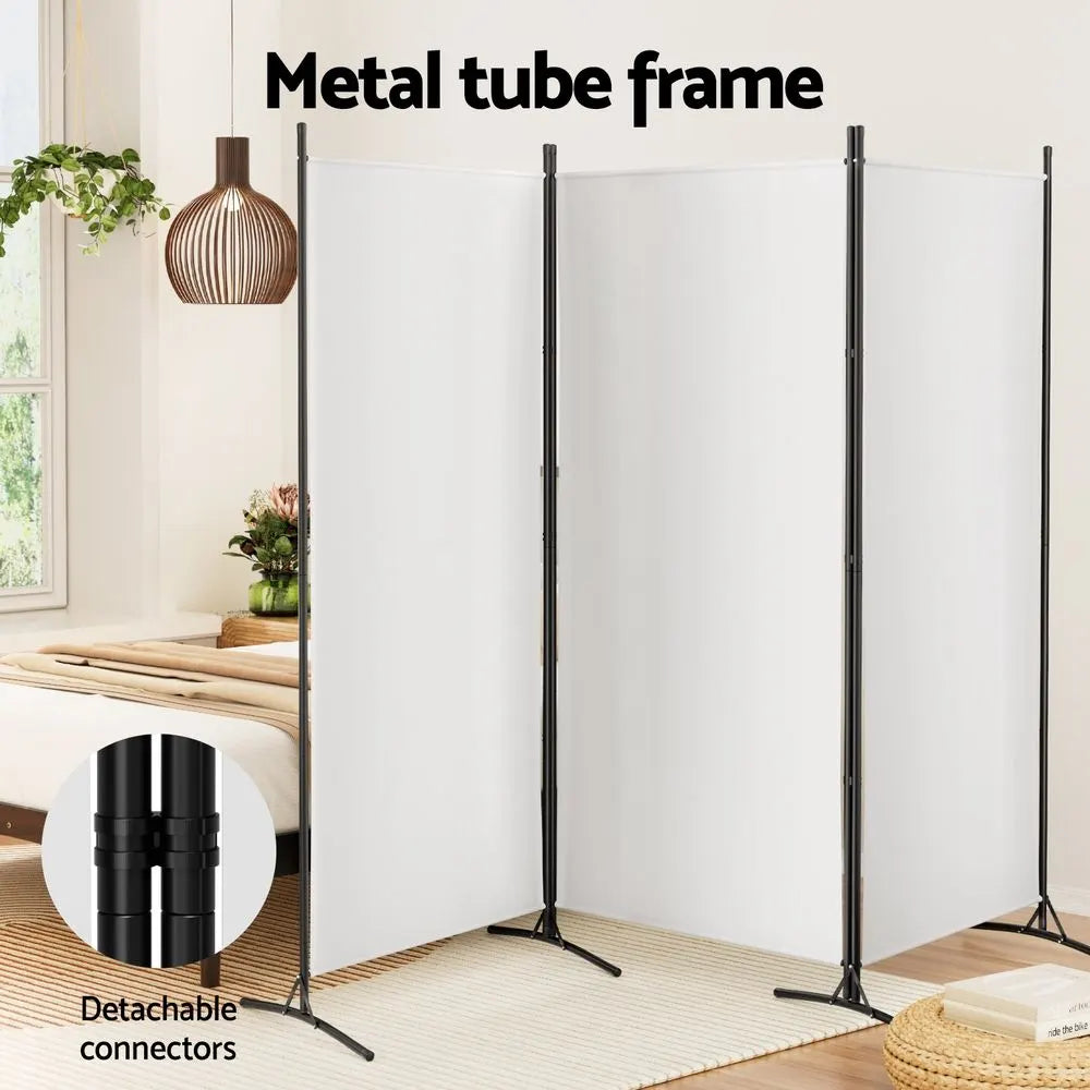 Artiss 3 Panel Room Divider Set of 2 Folding Privacy Screen Fabric Room Separator Partition White - Image 5