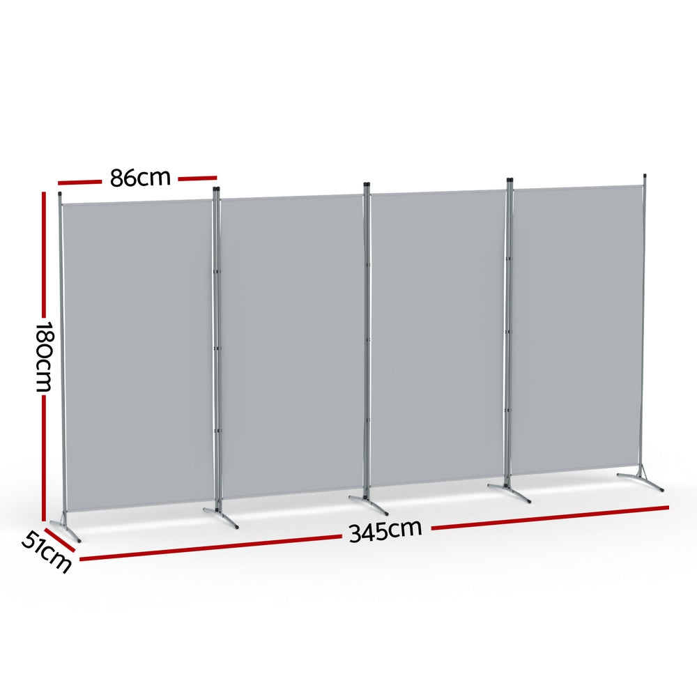 Artiss 4 Panel Room Divider Screen 345x180cm Fabric Grey - Image 2