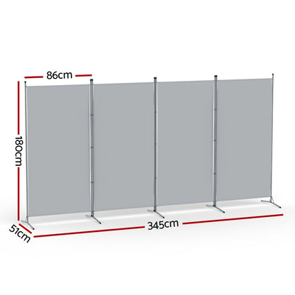 Artiss 4 Panel Room Divider Screen 345x180cm Fabric Grey - Image 2