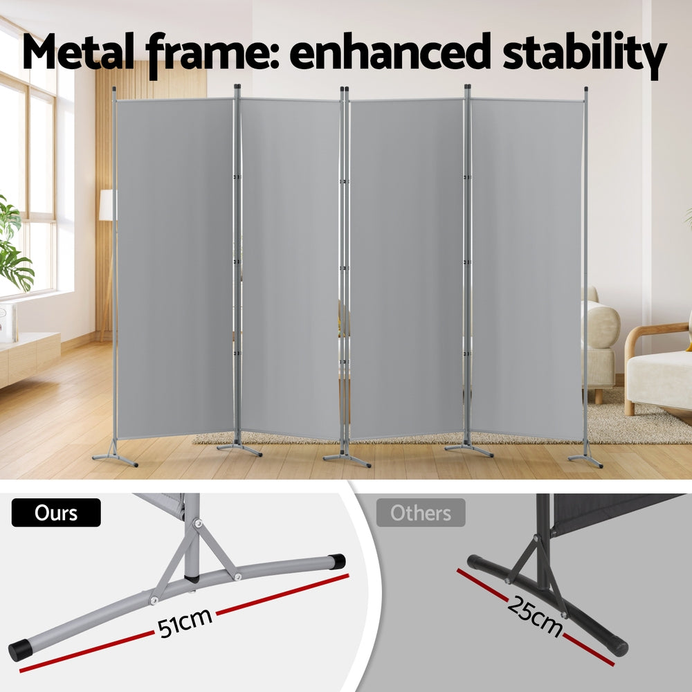Artiss 4 Panel Room Divider Screen 345x180cm Fabric Grey - Image 4