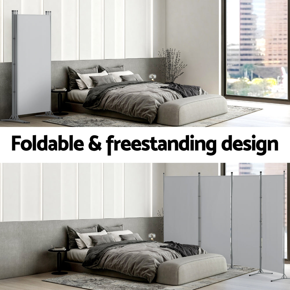 Artiss 4 Panel Room Divider Screen 345x180cm Fabric Grey - Image 6