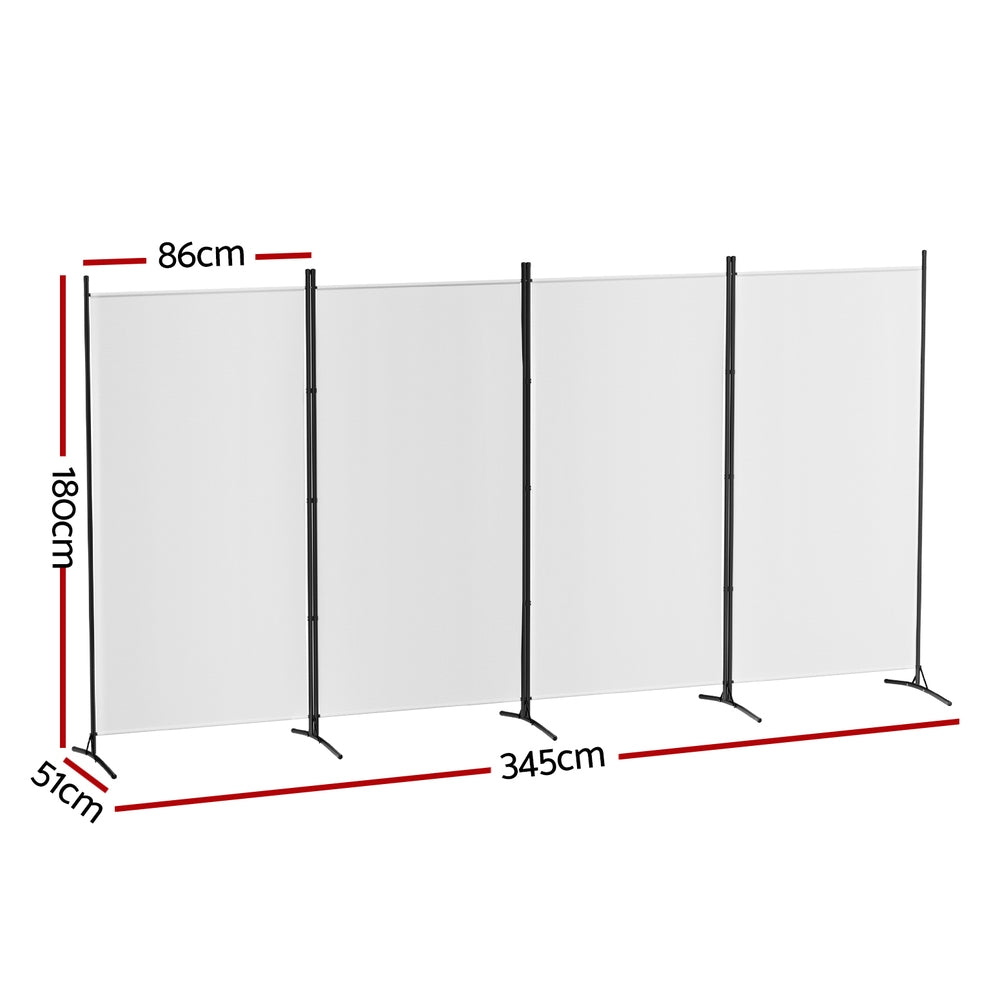 Artiss 4 Panel Room Divider Screen 345x180cm Fabric White - Image 2