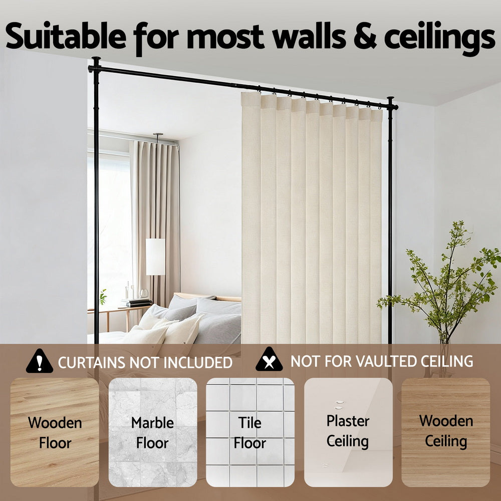 Artiss Room Divider Curtain Rod Extendable Black - Image 6