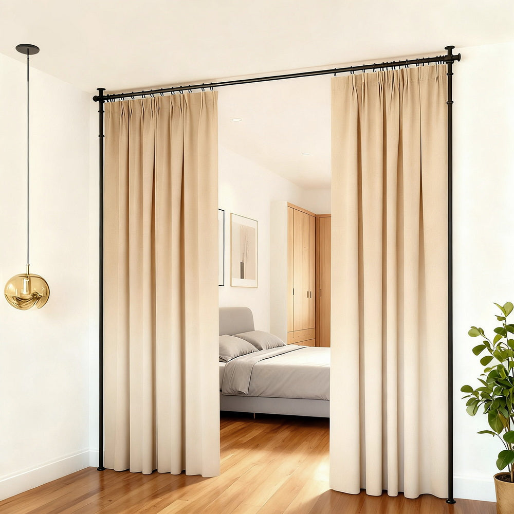 Artiss Room Divider Curtain Rod Extendable Black - Image 7
