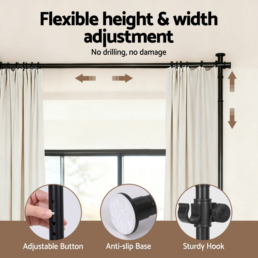 Artiss Room Divider Curtain Rod Extendable Black - Image 4