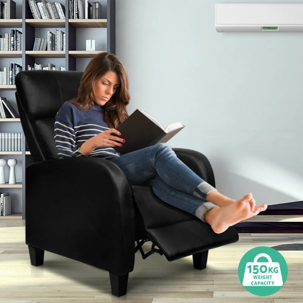 Artiss PU Leather Reclining Armchair - Black - Image 5