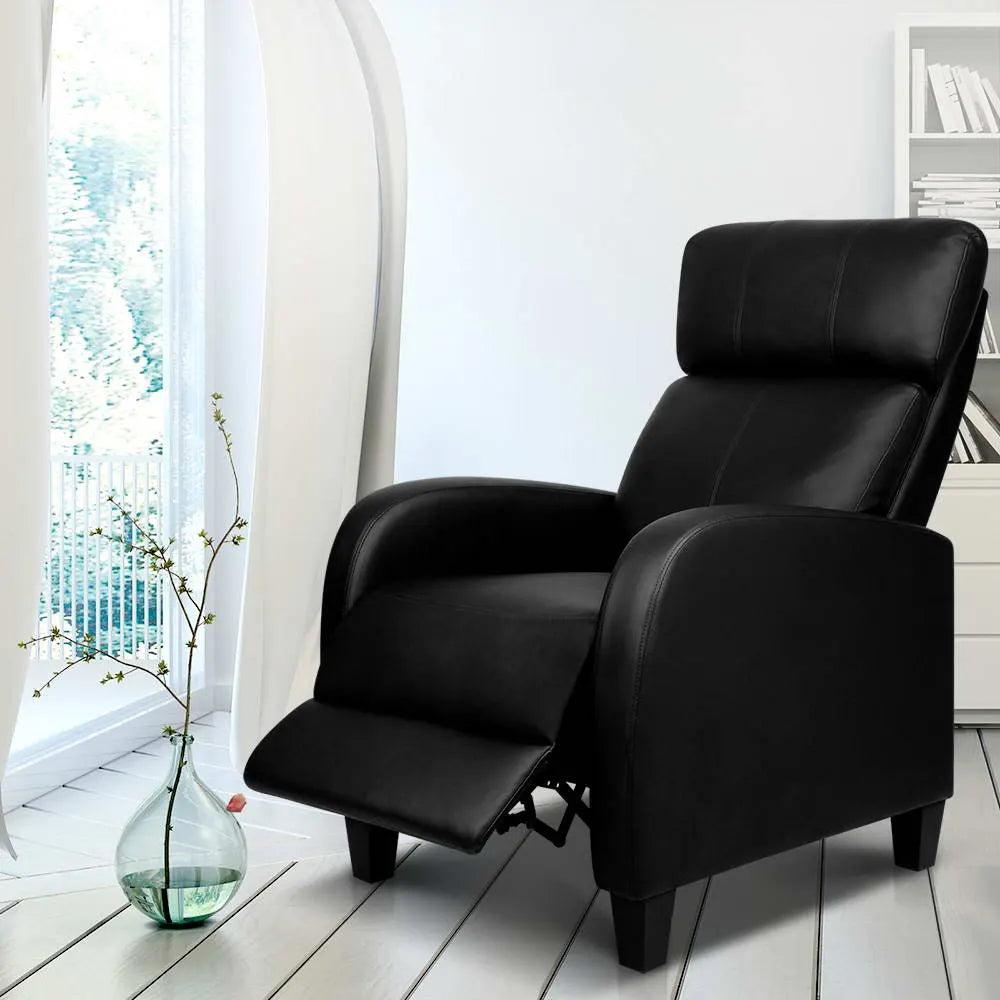 Artiss PU Leather Reclining Armchair - Black - Image 7