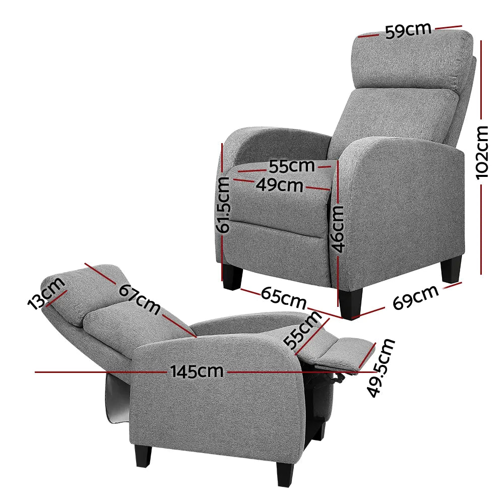Artiss Fabric Reclining Armchair - Grey - Image 2