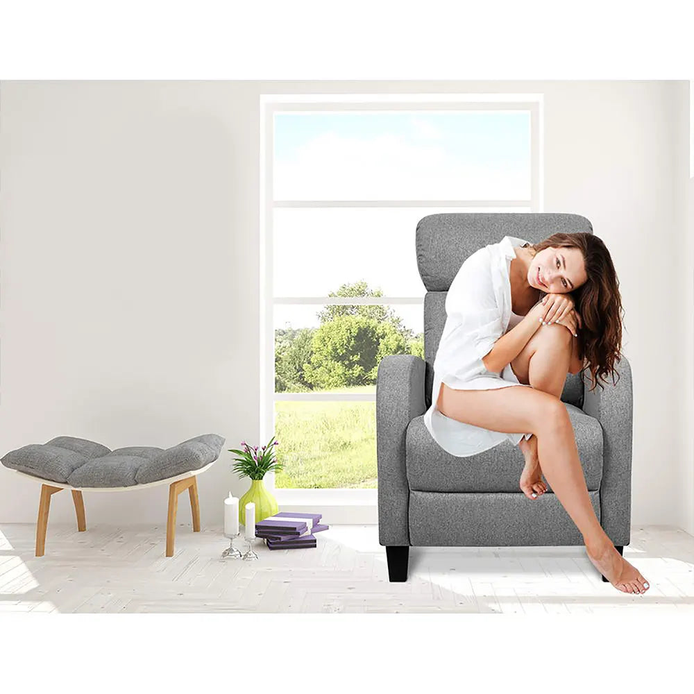 Artiss Fabric Reclining Armchair - Grey - Image 5
