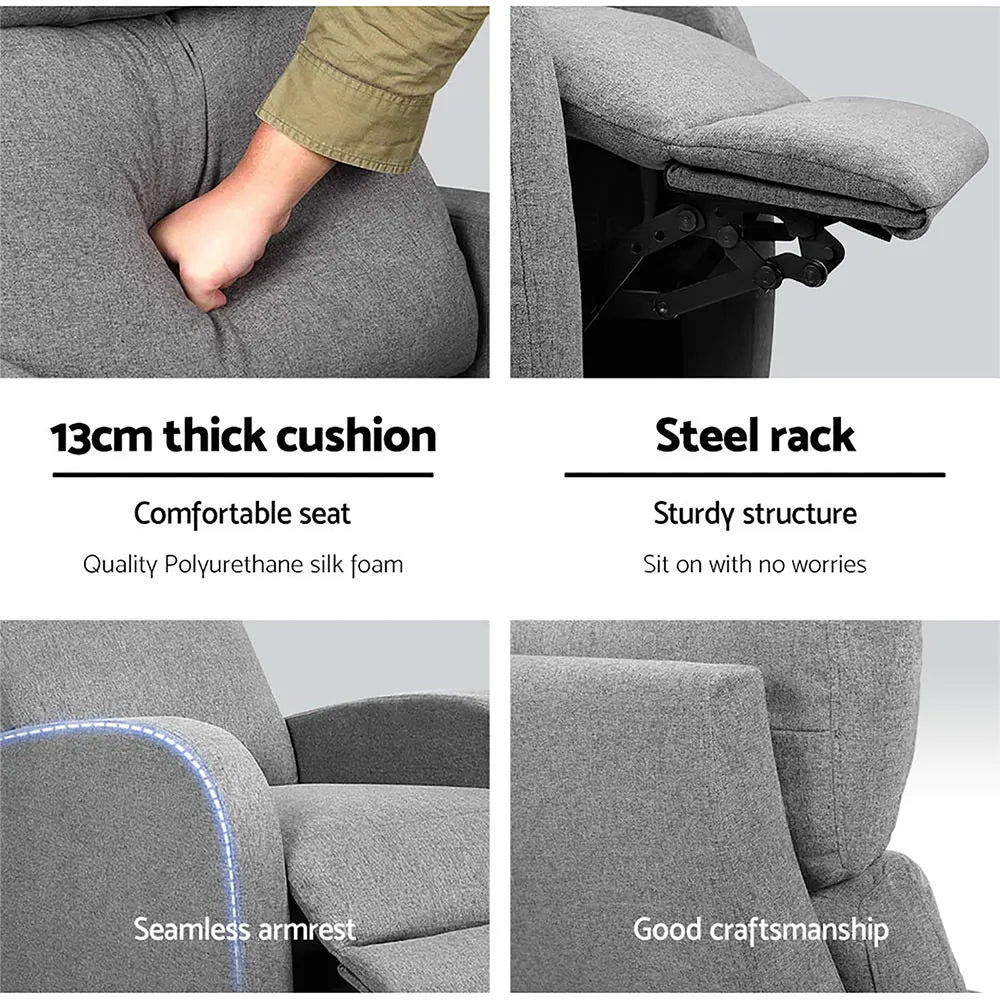 Artiss Fabric Reclining Armchair - Grey - Image 6
