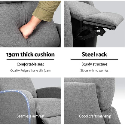 Artiss Fabric Reclining Armchair - Grey - Image 6