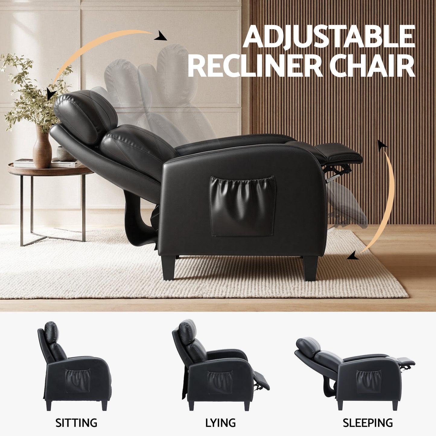 Artiss Massage Recliner Chair Small Recliner Sofa for Adults PU Leather Black - Image 4