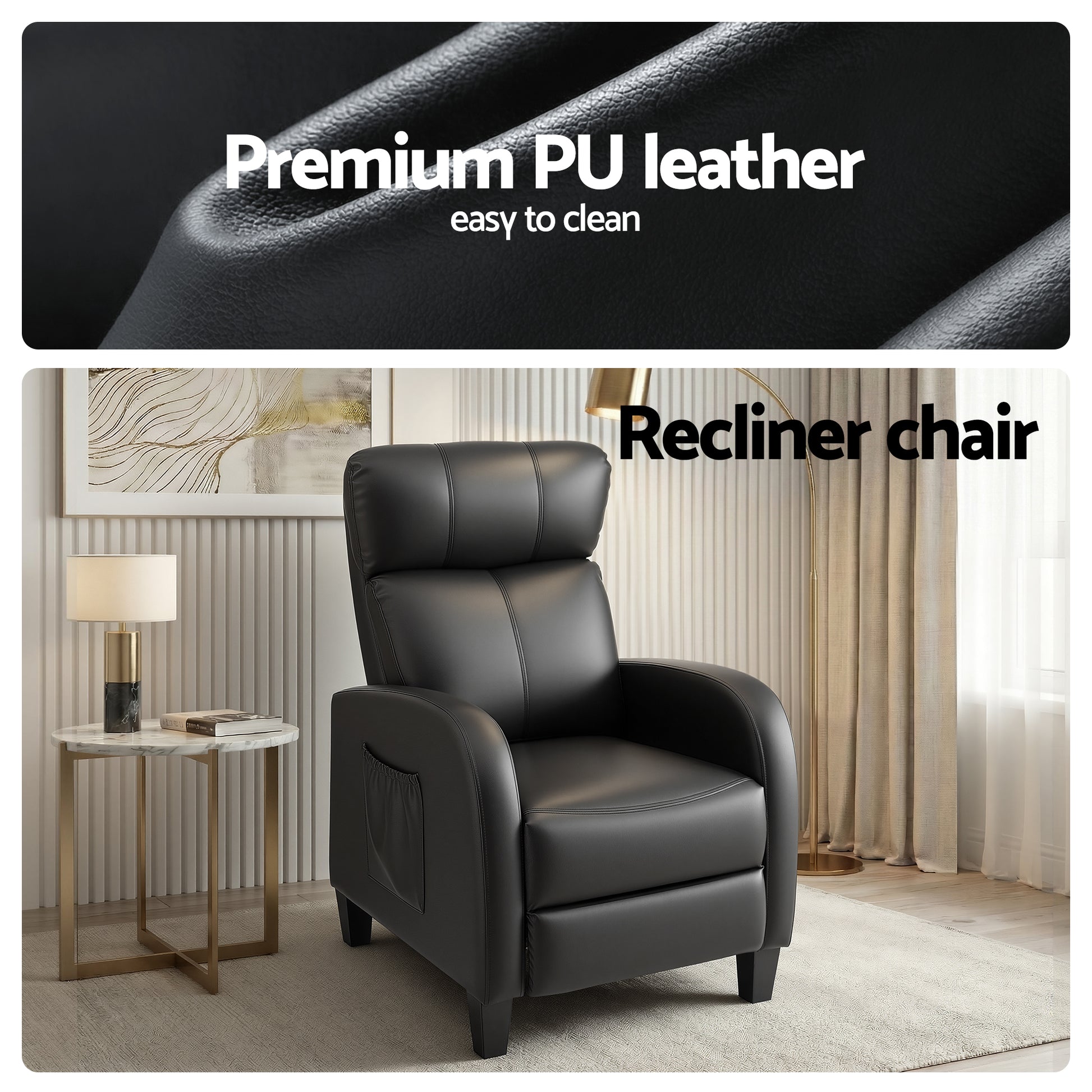 Artiss Massage Recliner Chair Small Recliner Sofa for Adults PU Leather Black - Image 5