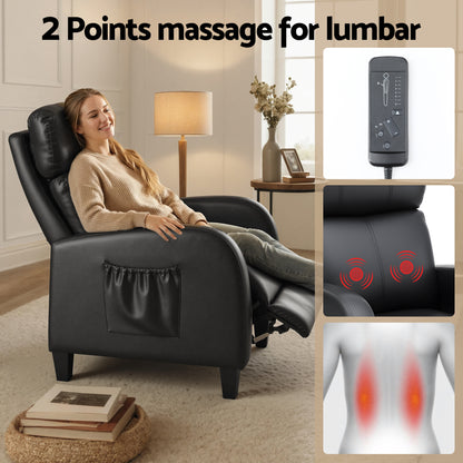 Artiss Massage Recliner Chair Small Recliner Sofa for Adults PU Leather Black - Image 6