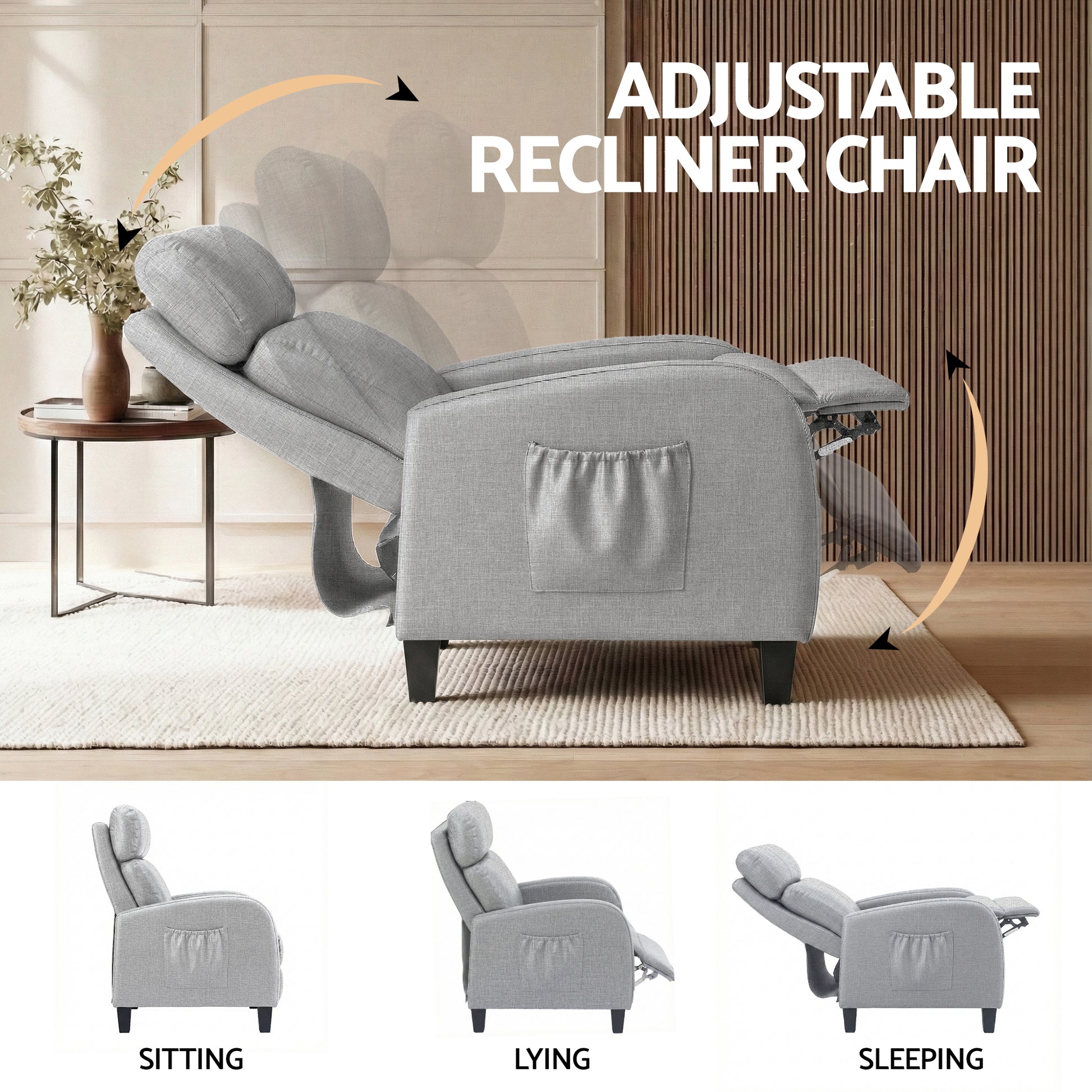 Artiss Massage Recliner Chair Small Recliner Sofa for Adults Fabric Grey - Image 4