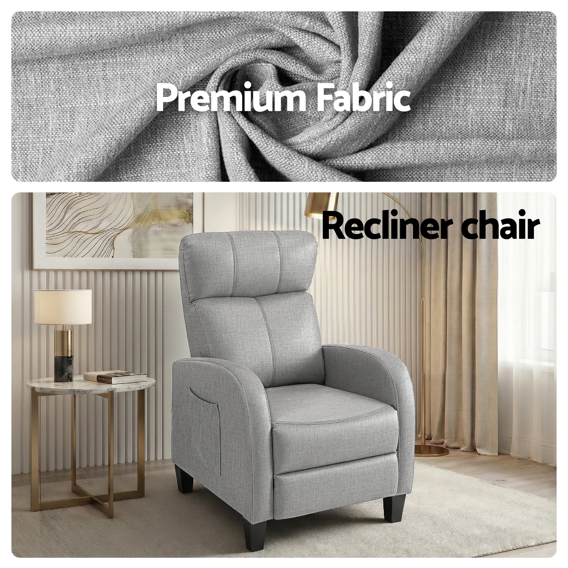Artiss Massage Recliner Chair Small Recliner Sofa for Adults Fabric Grey - Image 5