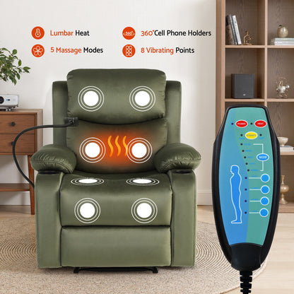 Artiss Recliner Chair Heated Massage Chair with Phone Holder Velvet - Image 4