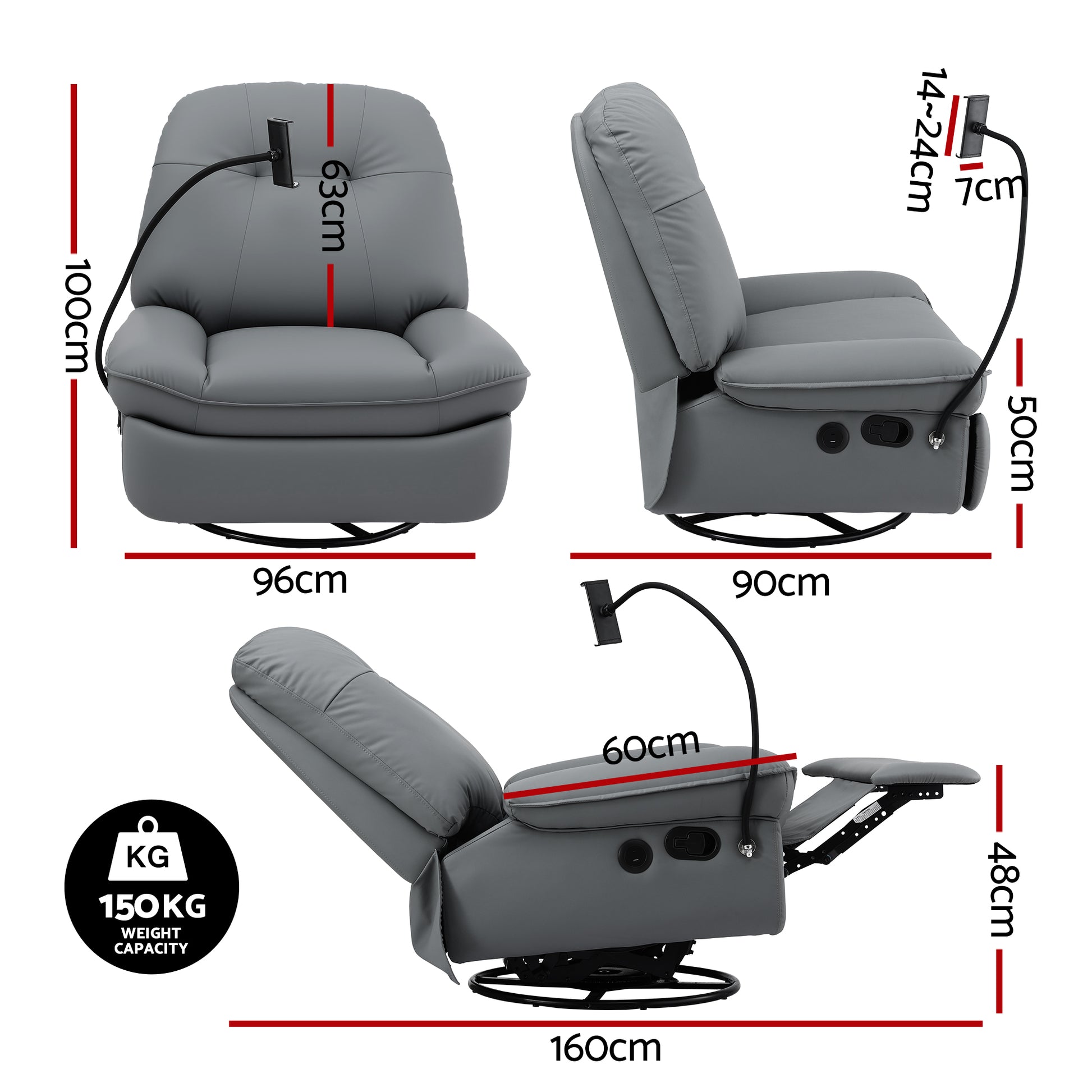 Artiss Manual Swivel Rocker Recliner with USB Ports Rocking Chair Nursery Sofa Lounge - Image 2