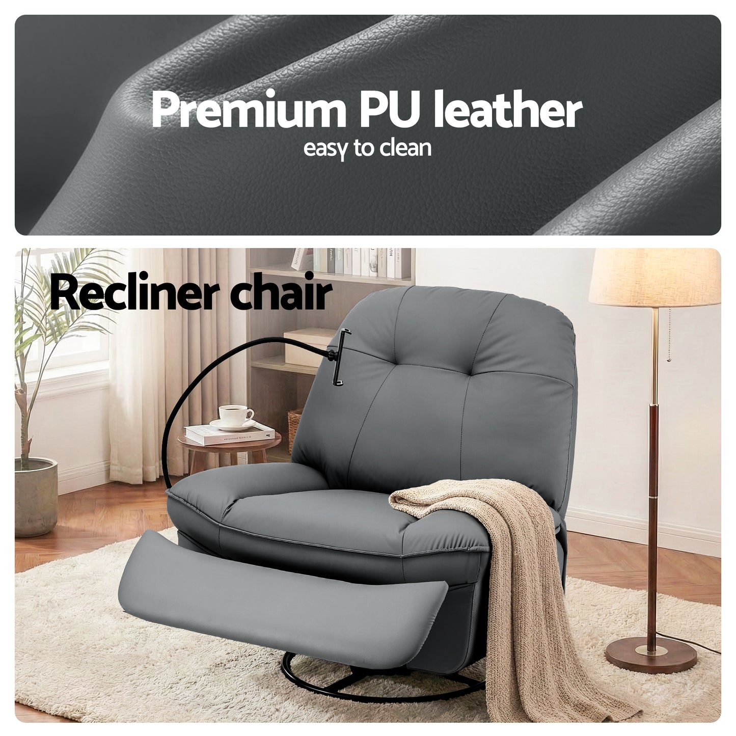 Artiss Manual Swivel Rocker Recliner with USB Ports Rocking Chair Nursery Sofa Lounge - Image 5