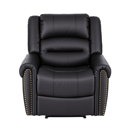 Artiss Leather Manual Recliner Chair with USB Charge Port, Overstuffed Armchair Sofa for Living Room and Nursery, Asjustable Theater Reclining Lounge with Comfortable Wide Seat, 150kg Capacity, Black - Image 3