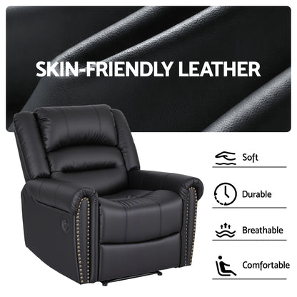Artiss Leather Manual Recliner Chair with USB Charge Port, Overstuffed Armchair Sofa for Living Room and Nursery, Asjustable Theater Reclining Lounge with Comfortable Wide Seat, 150kg Capacity, Black - Image 6