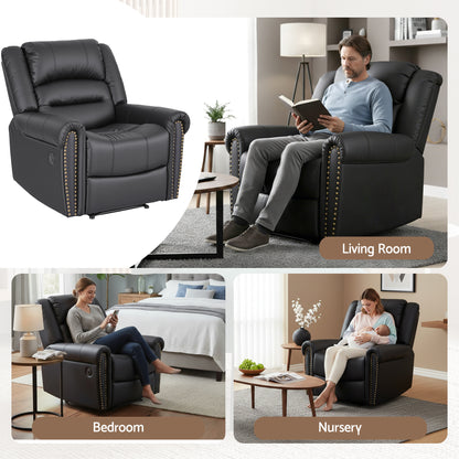 Artiss Leather Manual Recliner Chair with USB Charge Port, Overstuffed Armchair Sofa for Living Room and Nursery, Asjustable Theater Reclining Lounge with Comfortable Wide Seat, 150kg Capacity, Black - Image 8