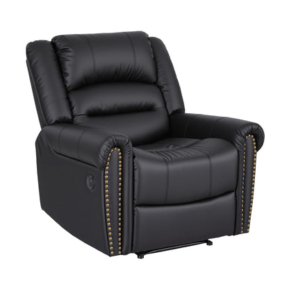 Artiss Leather Manual Recliner Chair with USB Charge Port, Overstuffed Armchair Sofa for Living Room and Nursery, Asjustable Theater Reclining Lounge with Comfortable Wide Seat, 150kg Capacity, Black - Image 9
