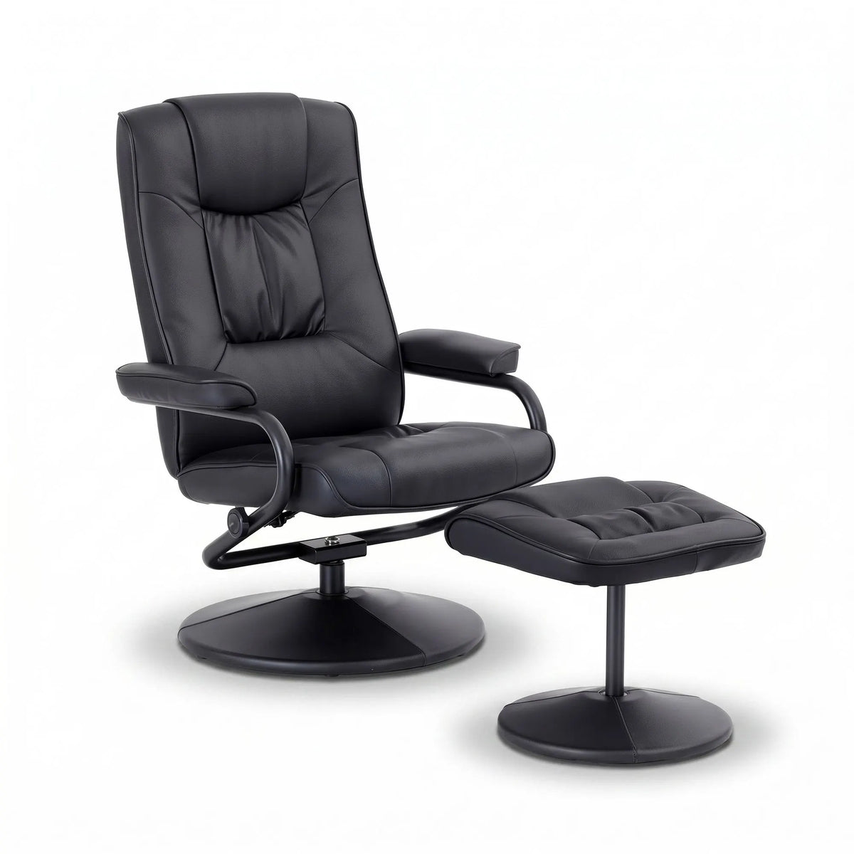 Artiss Recliner with Ottoman 360-Degree Swivel Recliner Chair and Ottoman Set PU Leather Black