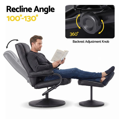 Artiss Recliner with Ottoman 360-Degree Swivel Recliner Chair and Ottoman Set PU Leather Black - Image 4