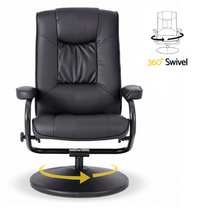Artiss Recliner with Ottoman 360-Degree Swivel Recliner Chair and Ottoman Set PU Leather Black - Image 5
