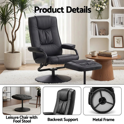 Artiss Recliner with Ottoman 360-Degree Swivel Recliner Chair and Ottoman Set PU Leather Black - Image 7