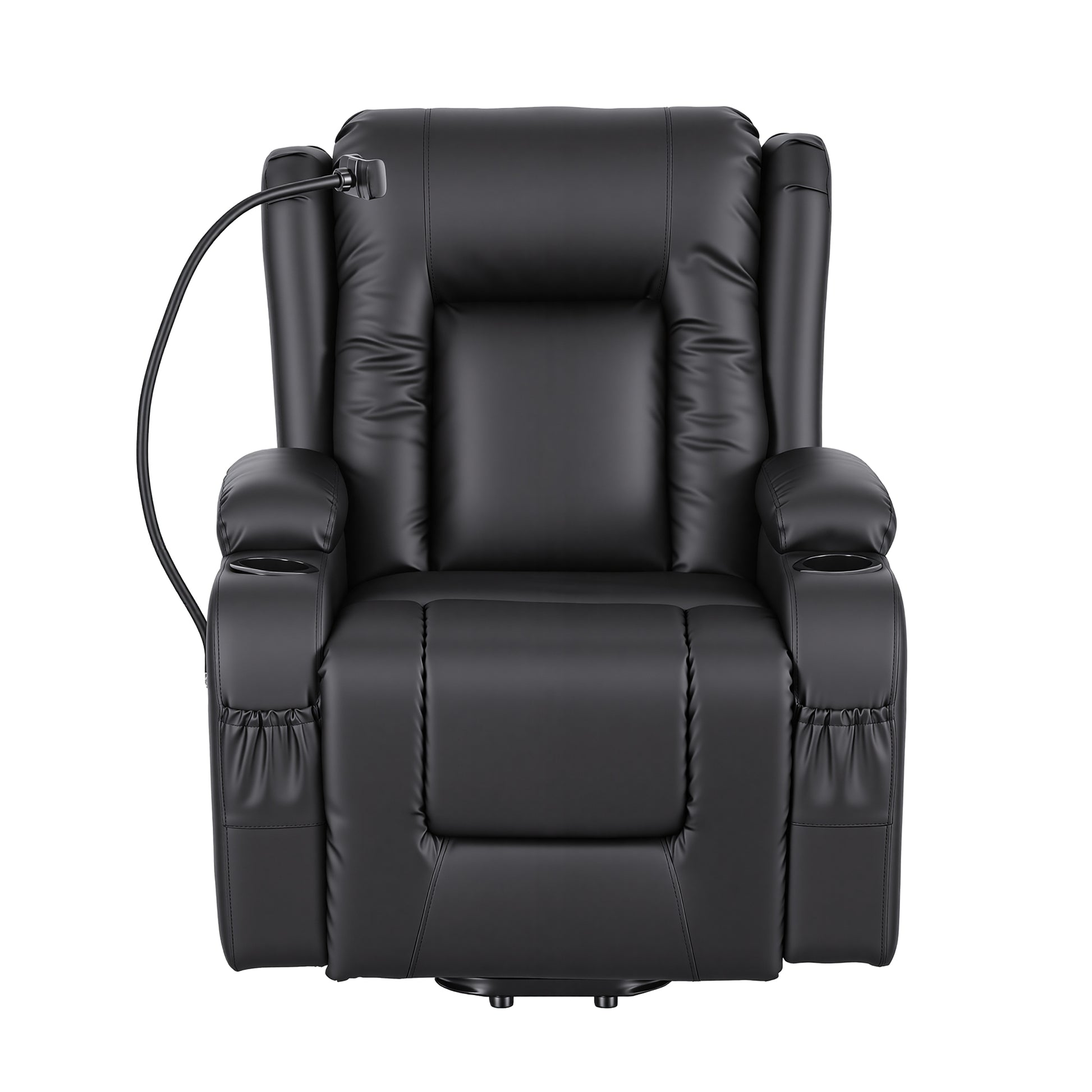 Artiss Power Lift Recliner Chair with Massage and Heat for Elderly, Electric Sofa Reclining Chair with USB and Phone Holder, PU Leather Comfy Armchair for Living Room, 2 Cup Holder & 4 Pockets, Black - Image 3